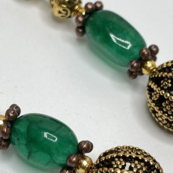 Stunning Green Red Gemstone Freshwater Pearl Beaded Necklace Gold Plated 23" - Picture 7 of 9